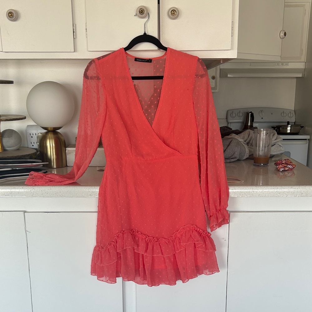 Chic Coral Long Sleeve Dress